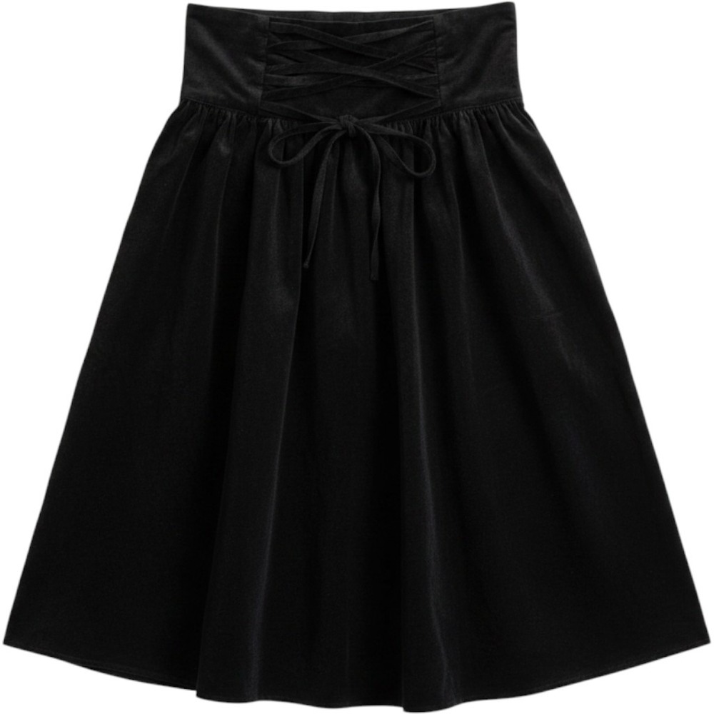 Killstar Violets Ballad Midi Skirt Black Corduroy Lace Up Corset High Waist M
